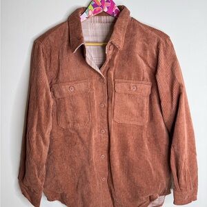 Love Tree | Reversible Corduroy Button-Up Jacket - Dark Orange, and Pink Plaid